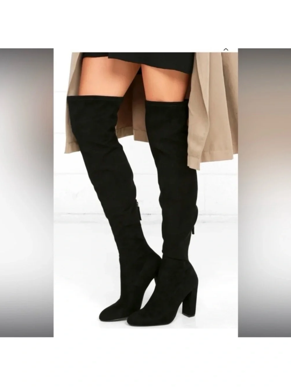 Steve Madden Over-the-Knee Black Suede Block Heel Boots Emotions 9